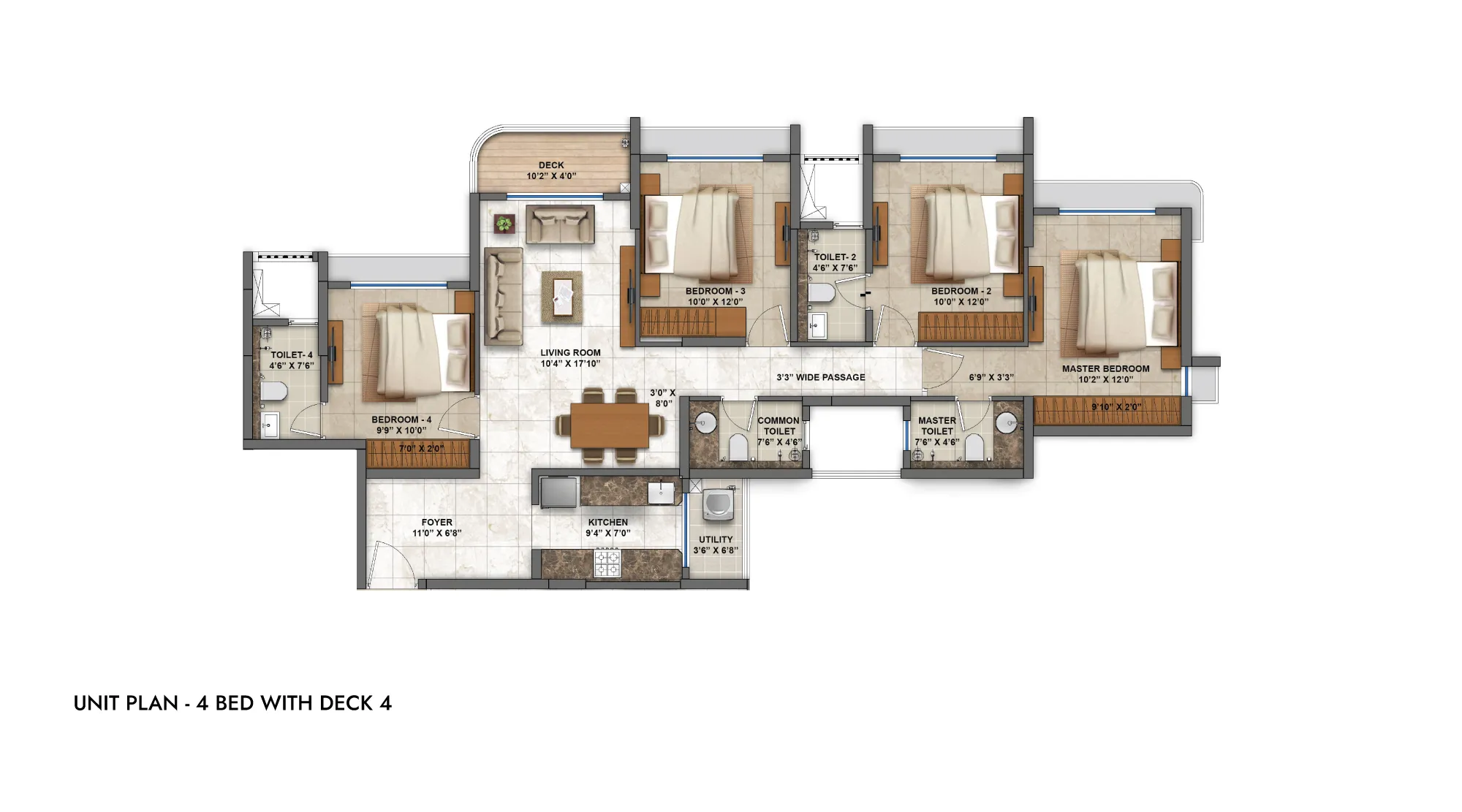 Casa Magnolia, Dombivli - Unit Plan of 4 BHK in Dombivli with Deck