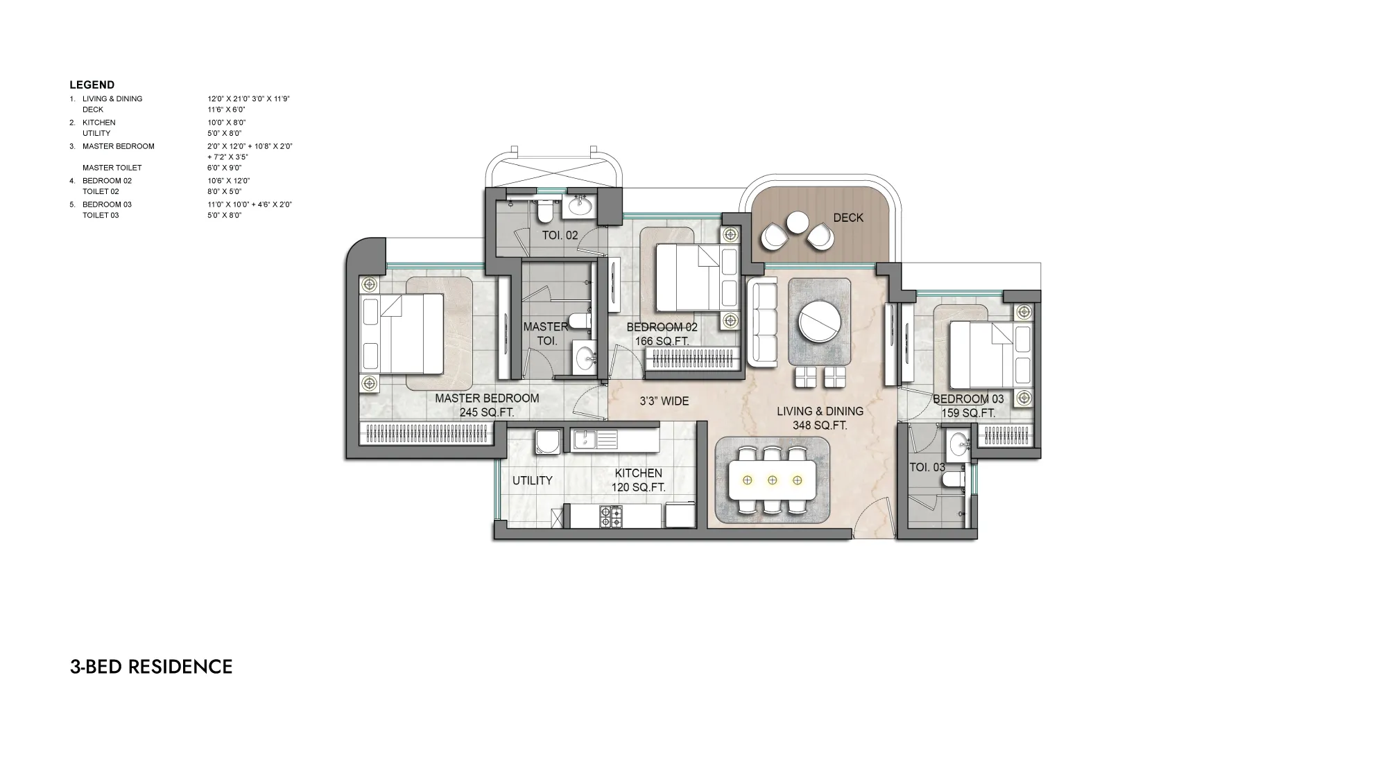 Lodha Aureus, Sewri - Unit Plan of 3 BHK Flat in Sewri